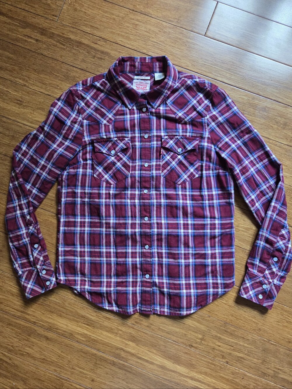 Levi's Soft Red Plaid Western Pearl Snap Flannel Shirt Classic Fit Women's S